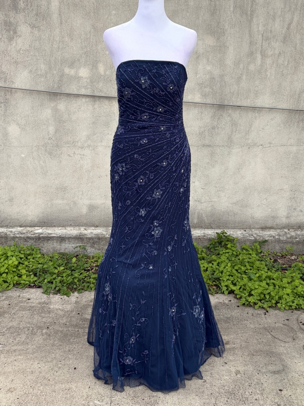 Montage by Mon Cheri navy blue mermaid sequined gown
